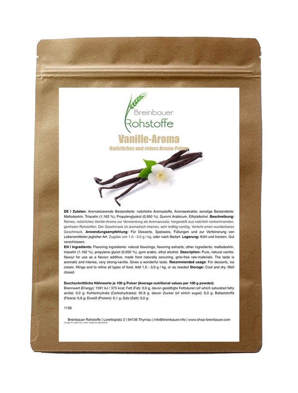 Reines, natürliches Vanille-Aroma | Zur Verwendung in Backwaren, Speiseeis