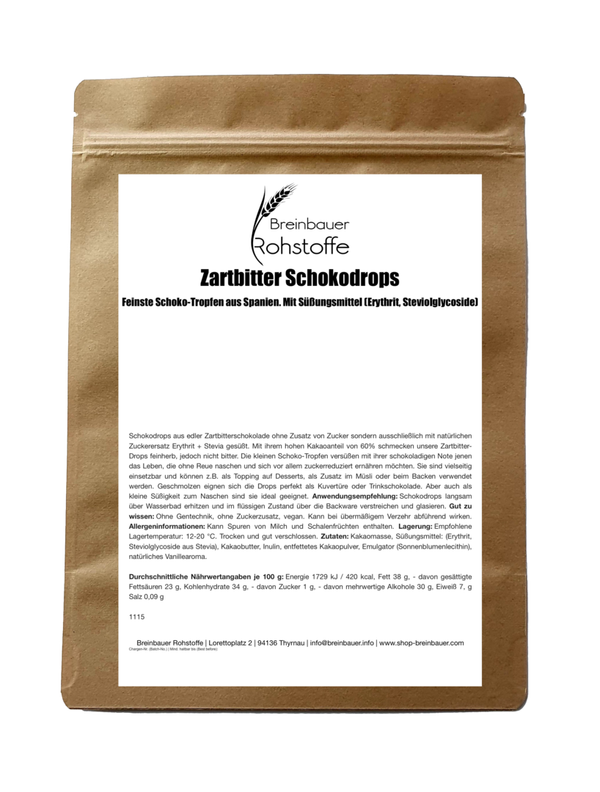 Schokodrops Zartbitter | Schokolade mit Süßungsmittel (Erythrit, Steviolglycoside)